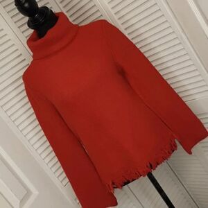 THML Reddish Orange Turtleneck Sweater with Fringe Bottom